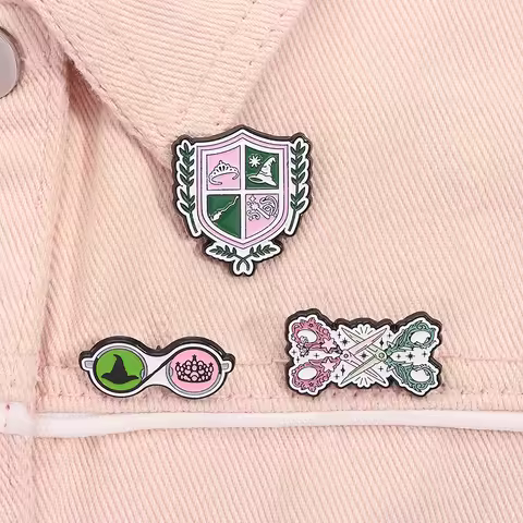 Witch Fantasy Movie Enamel Pin Broom Magic Wand Shield Glinda and Elphaba Brooches Lapel Badge Fashi