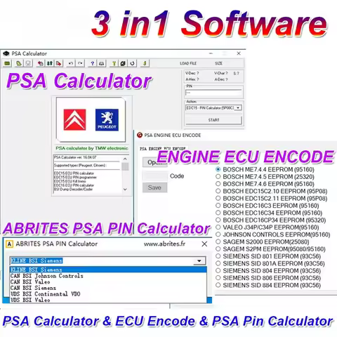 for PSA Calculator V16.04.07 Software for PSA PIN Calculator PSA ENGINE ECU ENCODE 3 in 1 Software f