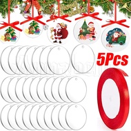 5Pcs Christmas Tree DIY Decor Tag Pendant / Xmas Hangable Transparent Acrylic Blanks Disc with Hole / Kid Gift Xmas New Year Home Party Decor / Xmas Tree Disk Hanging Ornament