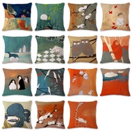 Yishangjia Pillow Time-Honored Brand Literary Style Series Bird Fish Love Breathable Linen Tao Cushi