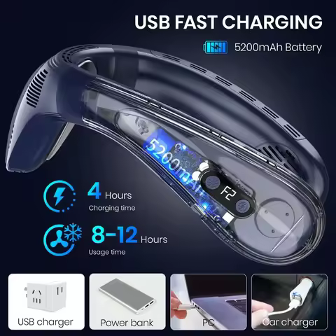 New Neck Air Conditioner Portable Neck Fan Rechargeable Semiconductor Cooling Bladeless Fan Outdoor 