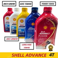 SHELL ADVANCE AX3 SAE40/ AX3 20W40 / AX5 15W40/ POWER 15W50/ LONG RIDE 10W40 4T Minyak Hitam MOTORCY