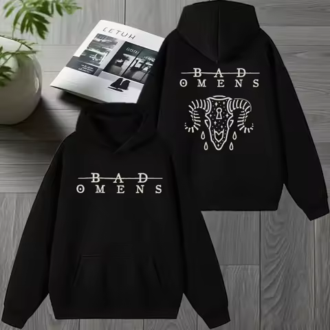 Music group Bad Omens Ram Skull Double Sided print pullover Men women vintage harajuku Hoodie Unisex