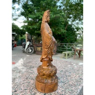 Buddha QUAN Yin Stand kt 20X7.5X6Cm Beautiful Green Cypress Wood Fragrant Cool Buddha Statue Precious Wood