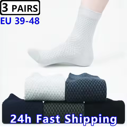 Mens 3 Pairs Bamboo Charcoal Fiber Deodorant Socks Large Size43-48 Spring Autumn Middle Tube Casual 