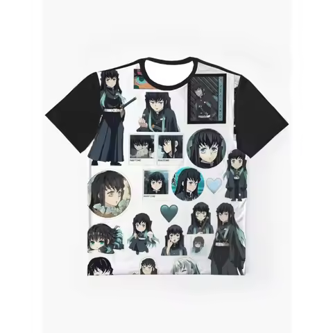 Demon Slayer Muichiro Tokito Sticker Style T-shirt Men's Women's Full Sublimation Anime Print Casual