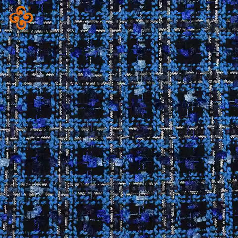 90x145cm Blue Check Tweed Winter Woolen Plaid Fabric Thick Jacquard Dress Short Skirt Coat Fabric DI