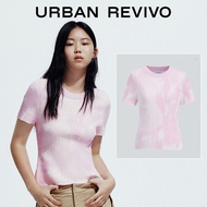 URBAN REVIVO Women Round Neck Blouse Short sleeve Pullover Slim Knitted Short Sleeve Crop T-Shirt Top