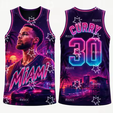 2026 Curry #30 Basketball Jersey Retro Open World Crime City Print Men 90s Florida Neon Street Style