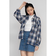 KEMEJA Aplomb Sook Navy White Flannel Women's Shirt 2401445NW