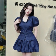 Beautiful women's dress set, women's going out outfit set with buttoned sleeveless denim shirt and p