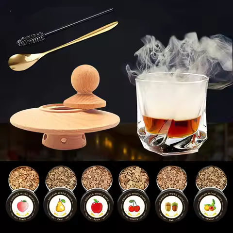 Cocktail Smoker Kit with Apple Cherry Oak Walnut Wood Chips Bartender Accessories for Whiskey Alcoho