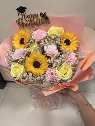 粉紅向日葵滿天星畢業花 肥皂花束 假花