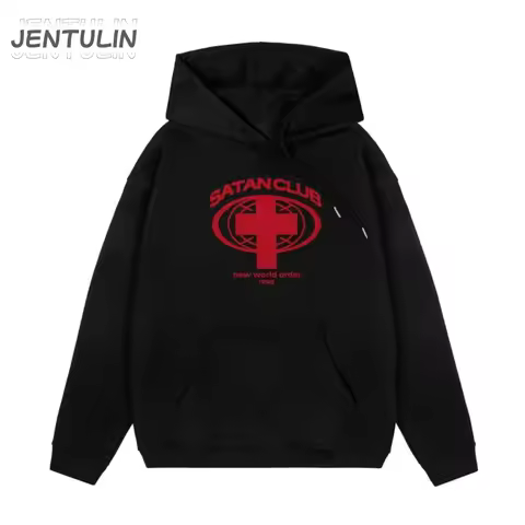 Harajuku Streetwear Oversized Men's Hooded Pullover Satan Club Graphic Print Hoodies Sweatshirts Hip