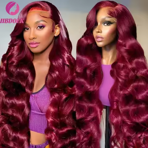 200 Density Body Wave Wig Burgundy 99J Lace Front Wig 13x4 HD Lace Frontal Wig Human Hair Pre Plucke