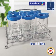 Luminarc 6 Biji Set Balang Kuih Kedap Udara Dengan Rak / 6pcs (1.1L) Cookie Jar With Rack