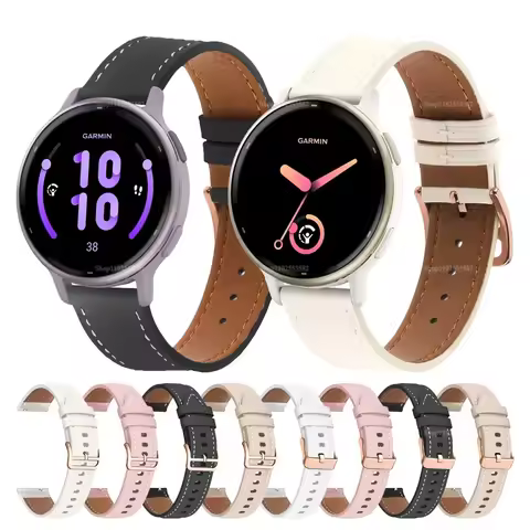 20mm PU Leather Watch Strap For Garmin Vivoactive 5 3 Venu Sq Music Venu 2 Plus Forerunner 70 170 57
