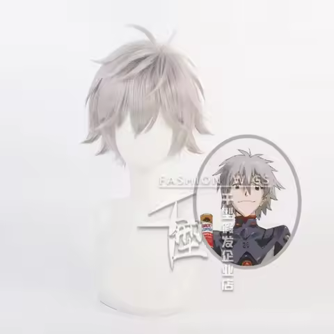 Anime Eva Nagisa Kaworu Cosplay Wig Silver Gray Short Hair Upwarping Heat Resistant Synthetic Hallow