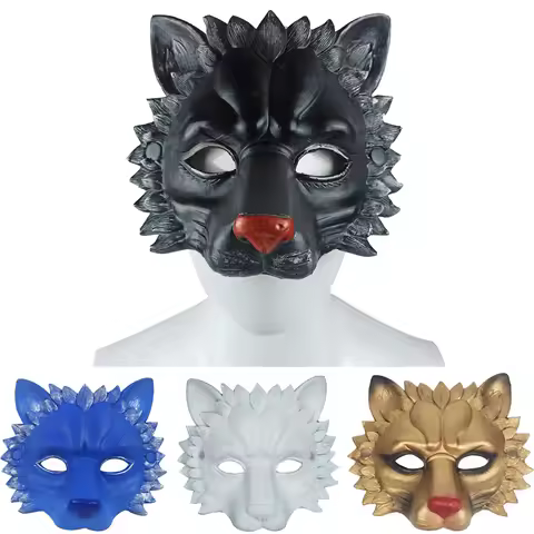3D Realistic Lion Mask Half Face PU Foam Animal Cosplay Halloween Masquerade Carnival Party Mask Cos