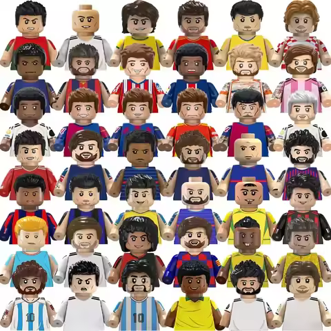 New World Football Star Messi Ronaldo Neymar Lamine Yamal Action Figures Blocks Golden Cup Toys For 