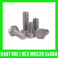 Hex Bolt m6x20 Stainless Hex Bolt M6 x 20 mm SS304 hexagon Bolt M6x20 SUS 304