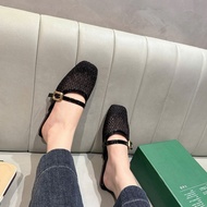 Square-toed mesh flats with horizontal straps and buttons from Ms. Dep Store, 1cm mesh flats, code C