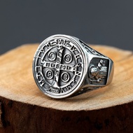European American Retro Stainless Steel Men's Ring Shengben Cross Exorcism Ring