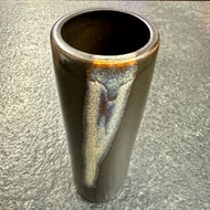 *00673HV 日本 九谷燒 雪華窯 松平雪生造 流釉 筒形花瓶（可作毛巾筆筒）