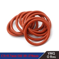 5pcs Red VMQ Silicone Ring Gasket CS 5.7mm OD 40~270mm Silicon O Ring Gasket Food Grade Rubber o-rin