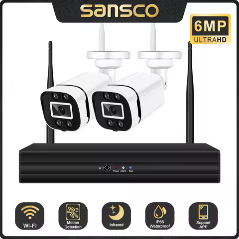 SANSCO 6MP Wireless Security Cameras System with 4CH H.265 3K CCTV NVR & 6MP HD Outdoor IP Camera Wi