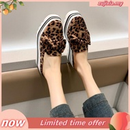 Leopard print Bow Woman's Wedges Shoes 7cm Heels Slingback Casual Walking Shoes Anti-skid Size 35-43
