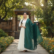 Elegant Chinnon Anarkali Gown with Sparkling Georgette Dupatta.