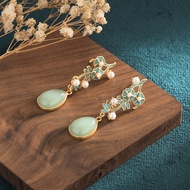 Her Lab Jewelry | 24K Vàng-Mạ Lạnh Men Thủ Công Phụ Nữ Bông Tai Giả Hetian Ngọc Hoa Bông tai Hoài cổ