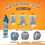 CERIA - Oval Plastic Cup 12oz 14oz 16oz + Lid contents 50 Pcs l Boba Plastic Cup U Cup 120z 14 oz 16