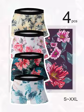 4-Pack Men's Aloha Boxers: Trendy Tropical Prints, Breathable & Skin - Friendly, Loose Cut, Comfort 
