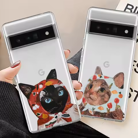 For Google Pixel 8A Vintage Animals Cat Clear Case For Google Pixel 6 6A 7 7A Pro Google Pixel 8 Pro