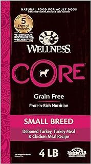 Wellness CORE Natural Dry Grain Free Small Breed Dog Food, Turkey &amp; Chicken, 4-Pound Bag
