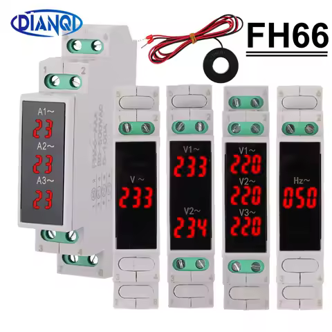 Single/ Dual/ Triple Ways FH66 Din Rail Voltmeter Voltage Currenct Amp Ammeter With Transformer 440V