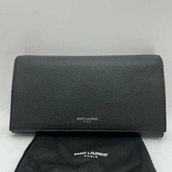 YSL 黑銀長款翻蓋手拿錢包 19*10*3 98新配件塵袋