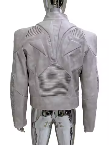 Spring Autumn Cool Distressed Pu Leather Exoskeleton-structured Jacket Men Shoulder Pads Luxury Desi