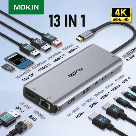 MOKiN USB C HUB PD100W Docking Station 4K 60Hz Type C to HDMI DP 3 USB 3.1 Gigabit Ethernet for MacB