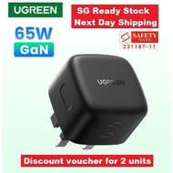 UGREEN Nexode 65W GAN Dual USB C PD GAN Laptop Iphone Ipad Fast Charger Power Adaptor (SG PLUG)
