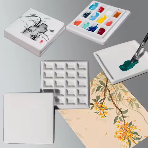 12/20 Well Ceramic Palette with Cover Easy To Clean and Moisturizing for Watercolor Acrylic Oil Pain