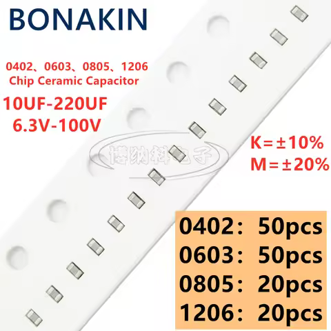 0402 0603 0805 1206 Chip Ceramic Capacitor 10UF 22UF 47UF 100UF 220UF 6.3V 10V 16V 25V 35V 50V 63V 1