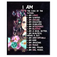 Teen Girls Bedroom Wall Art - Positive Quotes - I Am Tween Little Girls Bedroom Decor - Cute Daughte