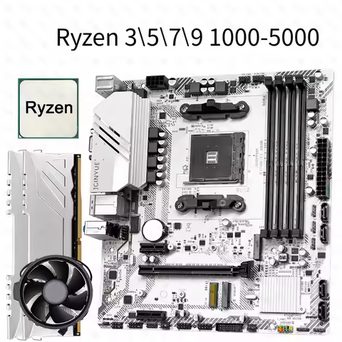 B450M Motherbaord Set with CPU Cooler Ryzen R3\R5\R7 DDR4 Dual Channel Support M2 NVME 4xSATA3.0 PCI