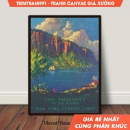 Wall painting, Palisades of the Hudson, Vintage Wall Art, New York Travel Poster, Hudson River, come
