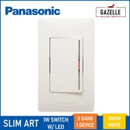 Panasonic Slim Art 1 Way Illuminated Switch (LED) - 3 Gang 1 Device (Snow White / Metallic Gray / Me