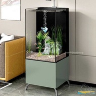 GYJ Fish Tank Fish Tank Living Room Small Square Bottom Back Filter Ultra White Glass Aquarium Floor