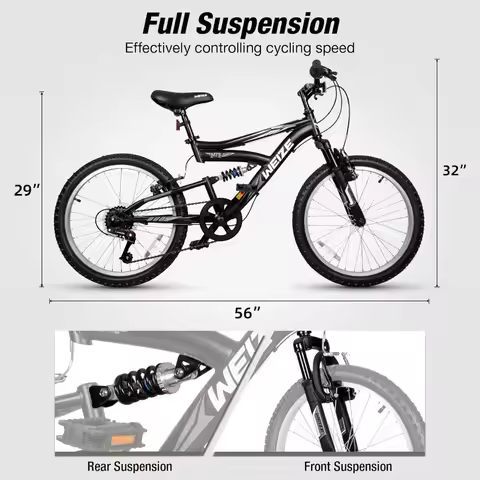WEIZE Kids Mountain Bike, 20 24 inch Kids' Bicycles for 6-14 Years Old Boys Girls with Dual Full Sus